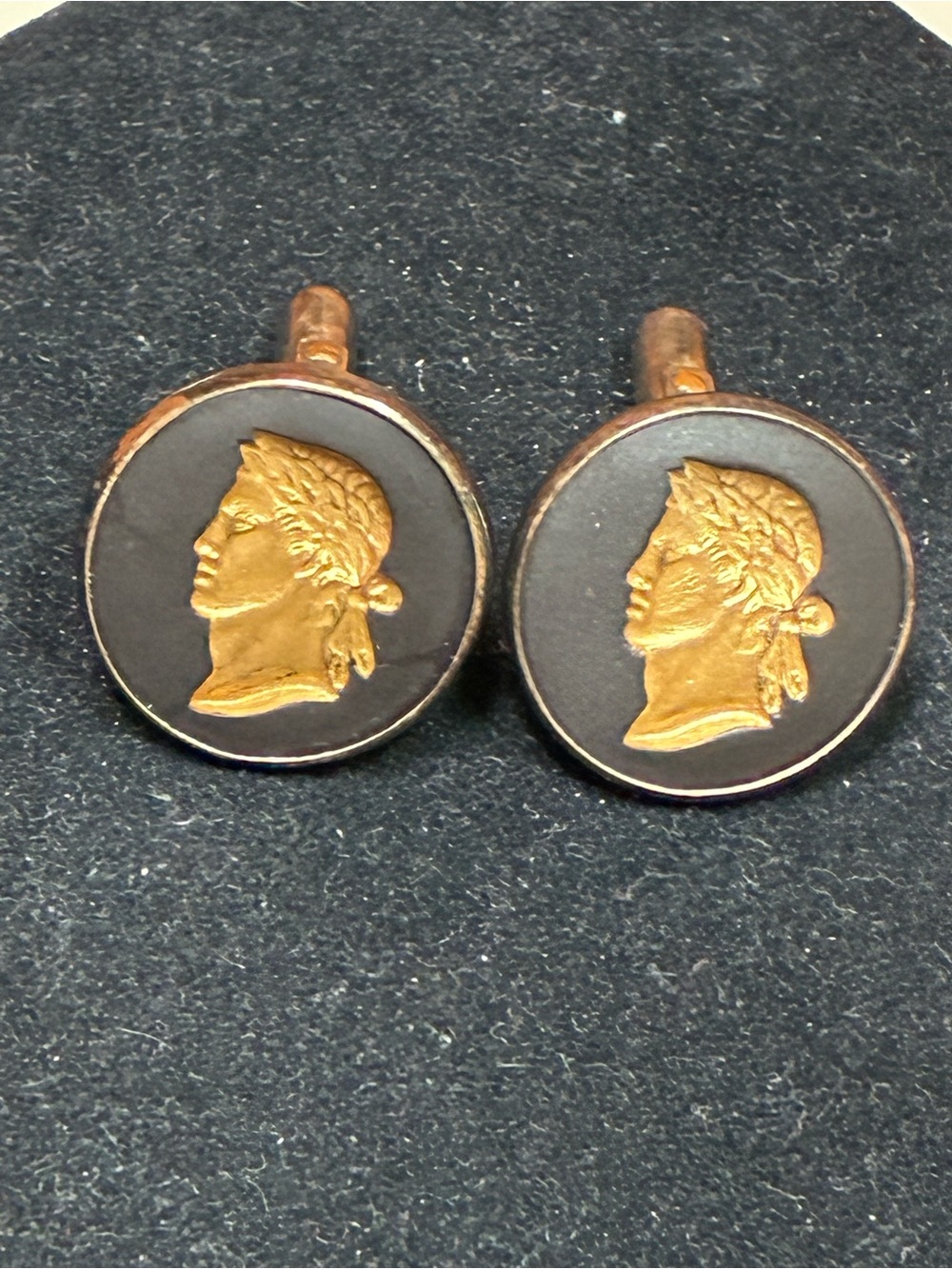 Vintage Wedgwood Gold and Black Roman Profile Cufflinks